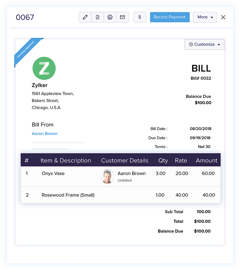 Associate Customers with Bills - Online Billing Management Software | Zoho Books