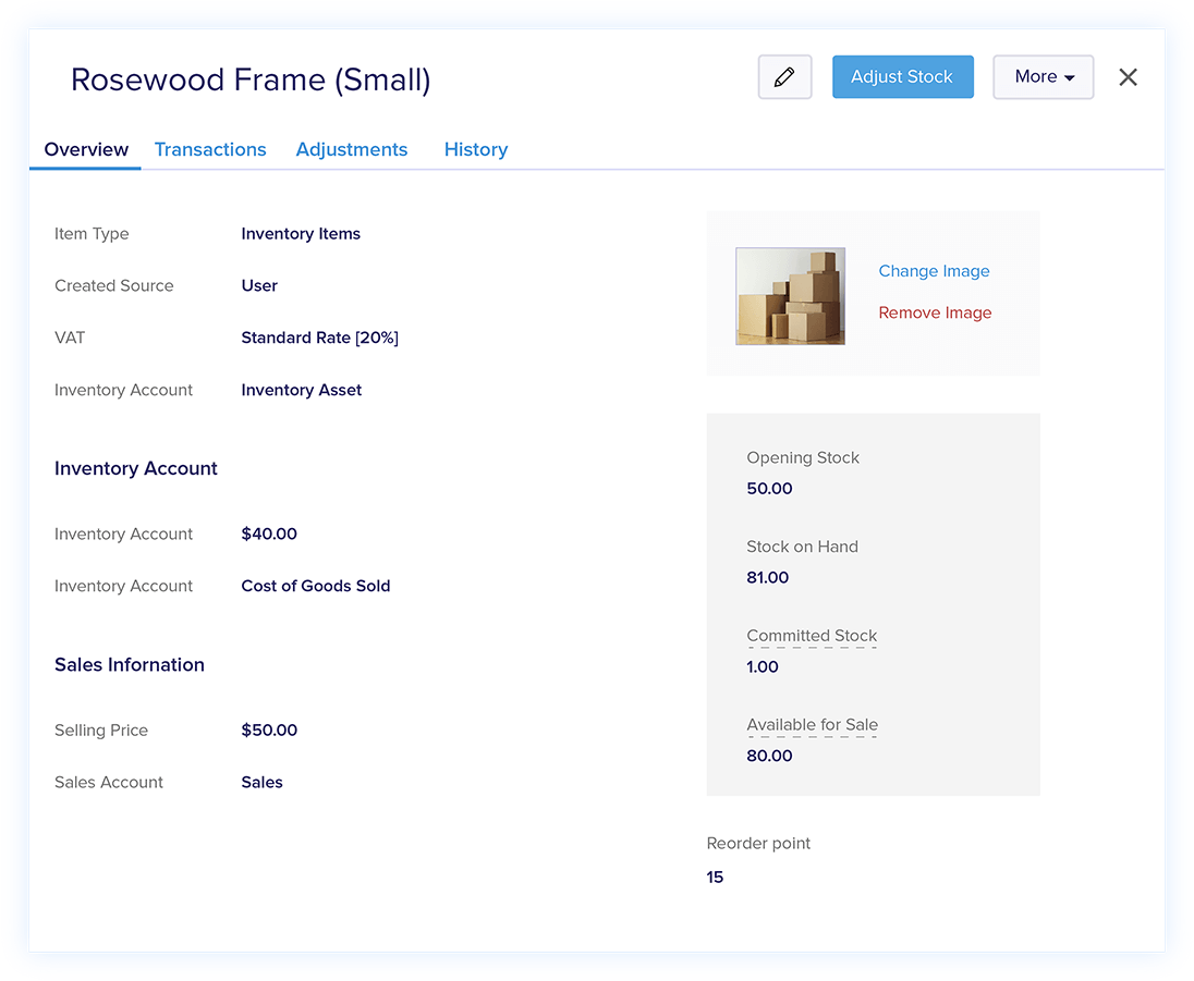 Inventory SKU Details - Accounting Software with Inventory Tracking | Zoho Books