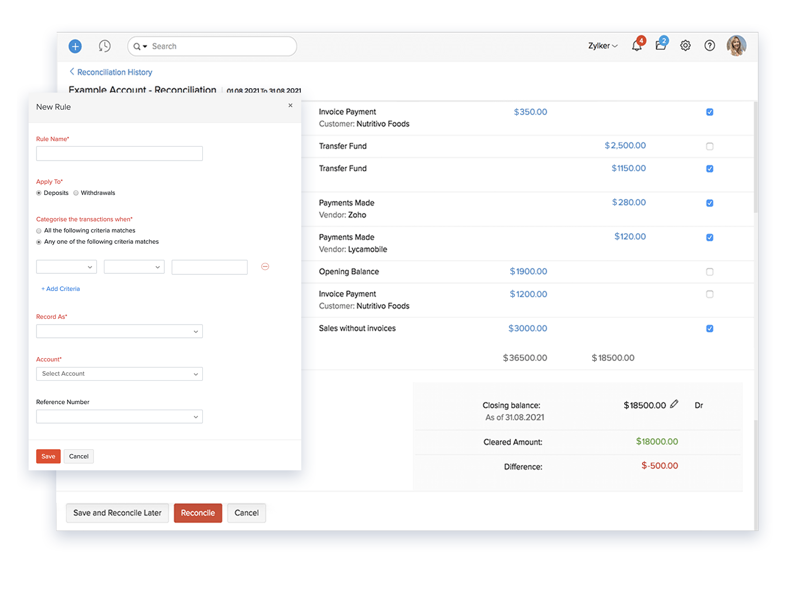 Transaction Reconciliation - Accounting Software for Small Business | Zoho Books