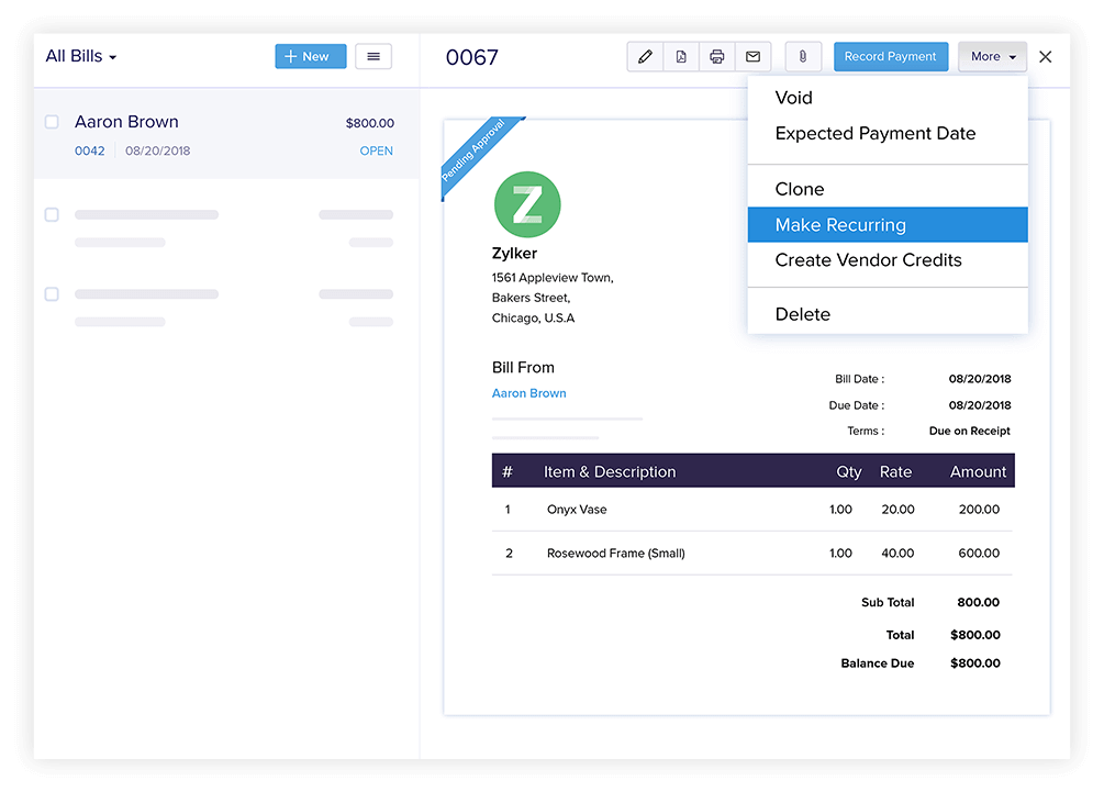 Recurring Bills - Online Billing Management Software | Zoho Books