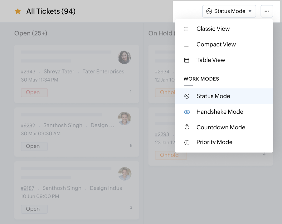 Work modes on ticketing tool